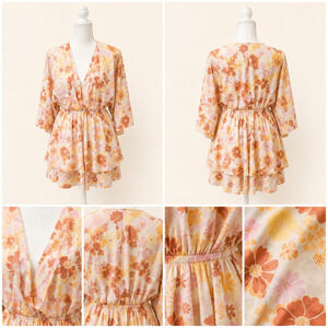 Pink Lily Size S Retro Floral Babydoll Mini Dress Boho Cottagecore Festival 70's